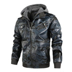 Larken — Premium Camouflage Leather Jacket with Detachable Hood (Blue XS) - | Zavonix