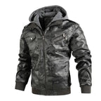 Larken — Premium Camouflage Leather Jacket with Detachable Hood (Gray XS) - | Zavonix