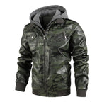 Larken — Premium Camouflage Leather Jacket with Detachable Hood (Gray XS) - | Zavonix