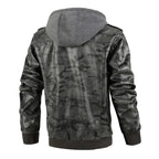 Larken — Premium Camouflage Leather Jacket with Detachable Hood (Gray XS) - | Zavonix