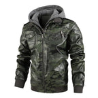Larken — Premium Camouflage Leather Jacket with Detachable Hood (Green XS) - | Zavonix