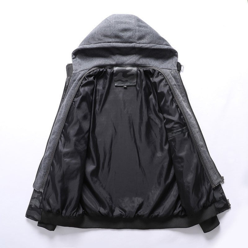 Larken — Premium Camouflage Leather Jacket with Detachable Hood (Blue XS) - | Zavonix