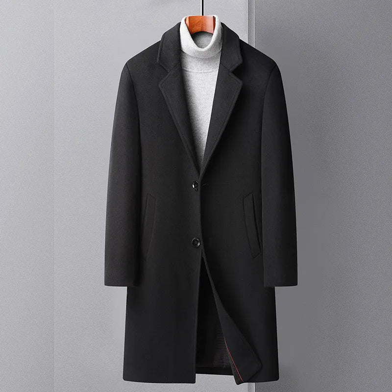 Larken Woolen Trench Coat — Tailored Warm Wool Coat for Cold Weather (Black XS) - | Zavonix