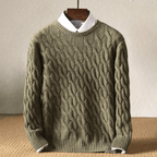 Larkins — Cashmere Merino Wool Cable Knit Sweater for Cool Weather (Olive XS) - | Zavonix