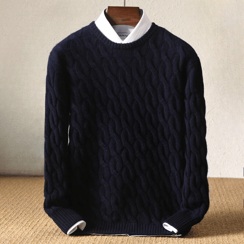 Larkins — Cashmere Merino Wool Cable Knit Sweater for Cool Weather (Navy Blue XS) - | Zavonix