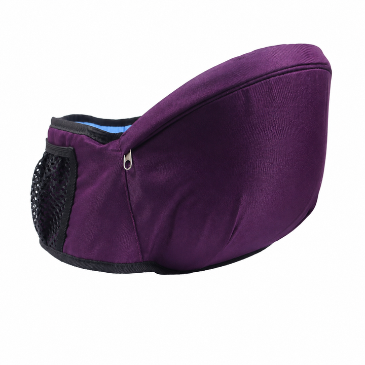 Lavender hip carry seat with a side zipper and black mesh pocket