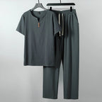 "Lazaro" Linen Tracksuit Set (Gray XS) - | Zavonix