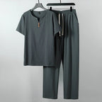 "Lazaro" Linen Tracksuit Set (Gray XS) - | Zavonix