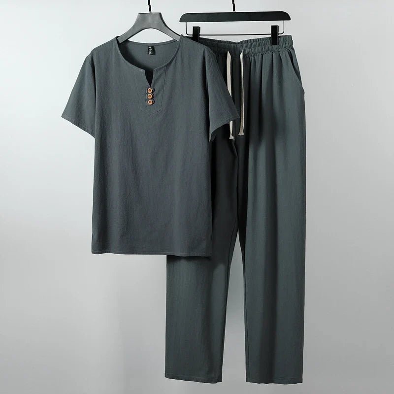 "Lazaro" Linen Tracksuit Set (Gray XS) - | Zavonix