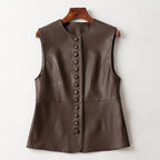 LEATHER VEST ANNA (Brown XS) - | Zavonix