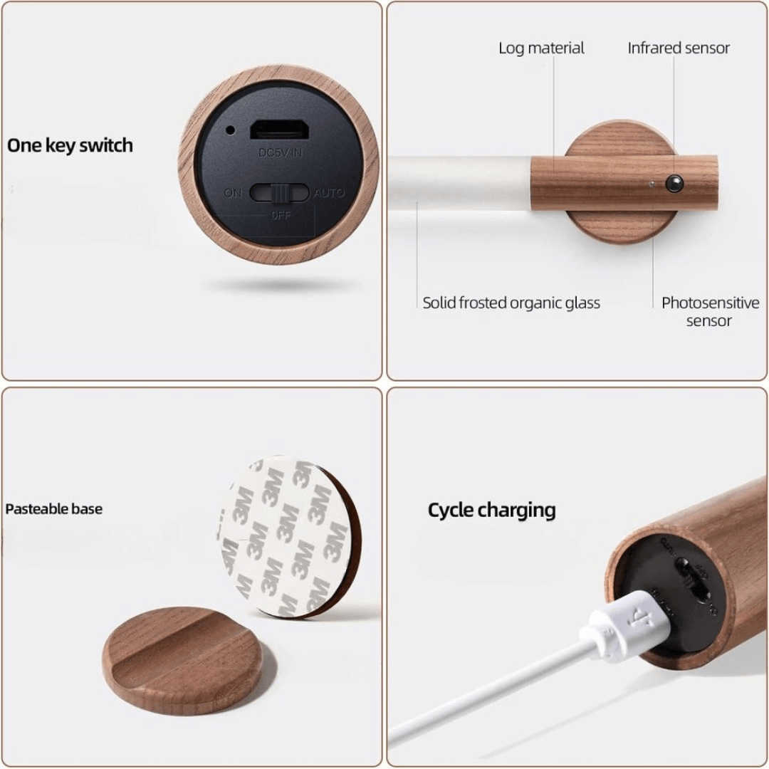 LED Motion Sensor Wall Light with Wooden Base – Energy Efficient and Stylish Design 8