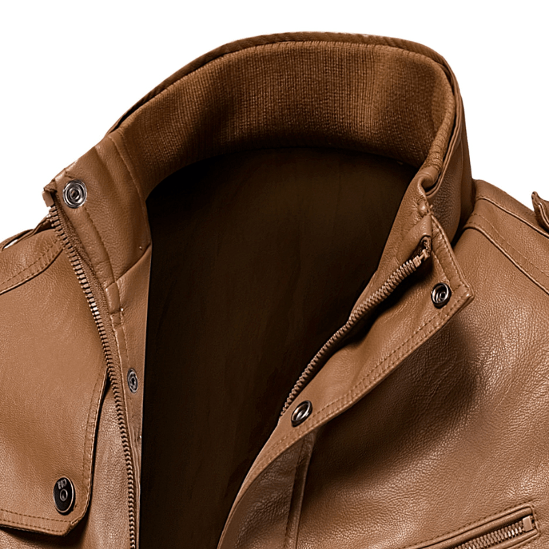 Lenora — Premium Leather Jacket with Zippered Chest Pocket (Black S) - | Zavonix