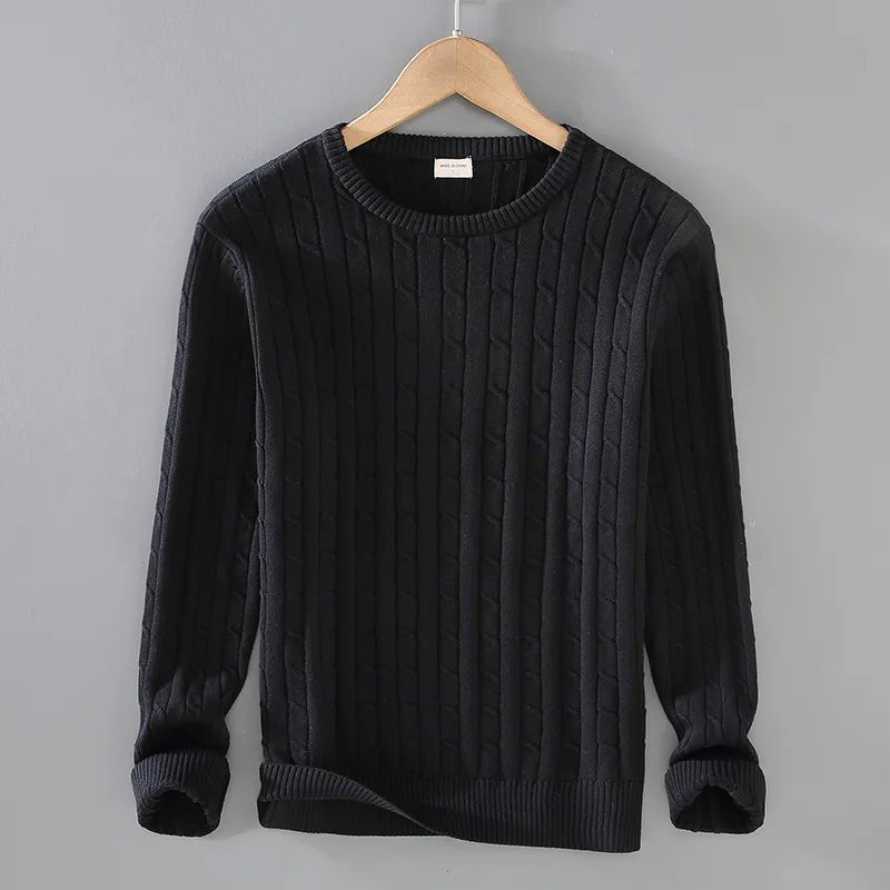 Lenaro — Lightweight Cotton Cable - Knit Sweater with Soft Texture (Black S) - | Zavonix