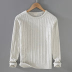 Lenaro — Lightweight Cotton Cable - Knit Sweater with Soft Texture (Light Gray S) - | Zavonix