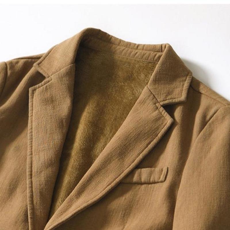 Lennox — Cozy Fleece - Lined Linen Blazer with Relaxed Fit (Khaki XS) - | Zavonix