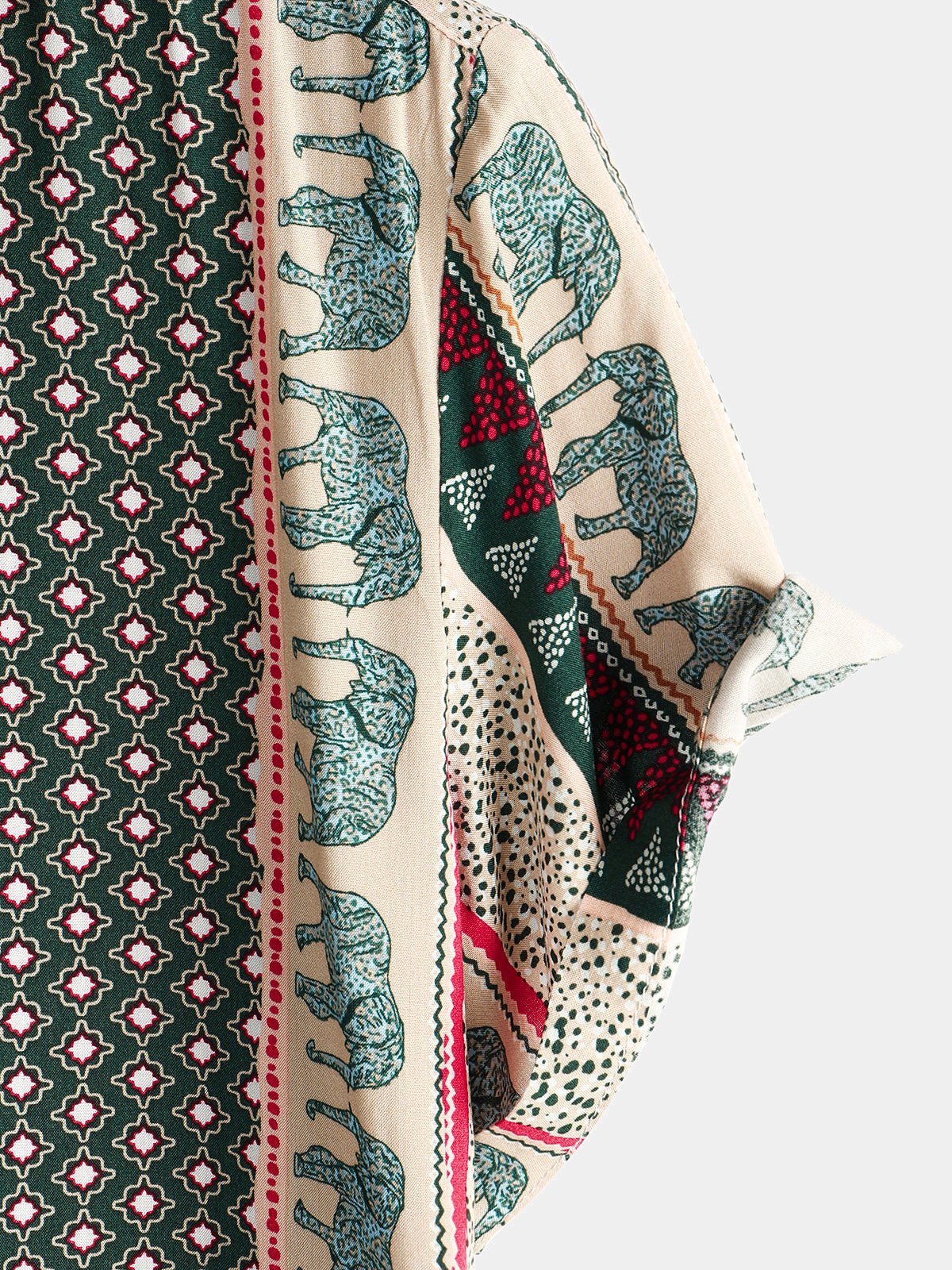 Lennox — Men's Lightweight Viscose Shirt with Retro Elephant Print (Green S) - short | Zavonix