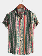 Lennox — Men's Lightweight Viscose Shirt with Retro Elephant Print (Green S) - short | Zavonix