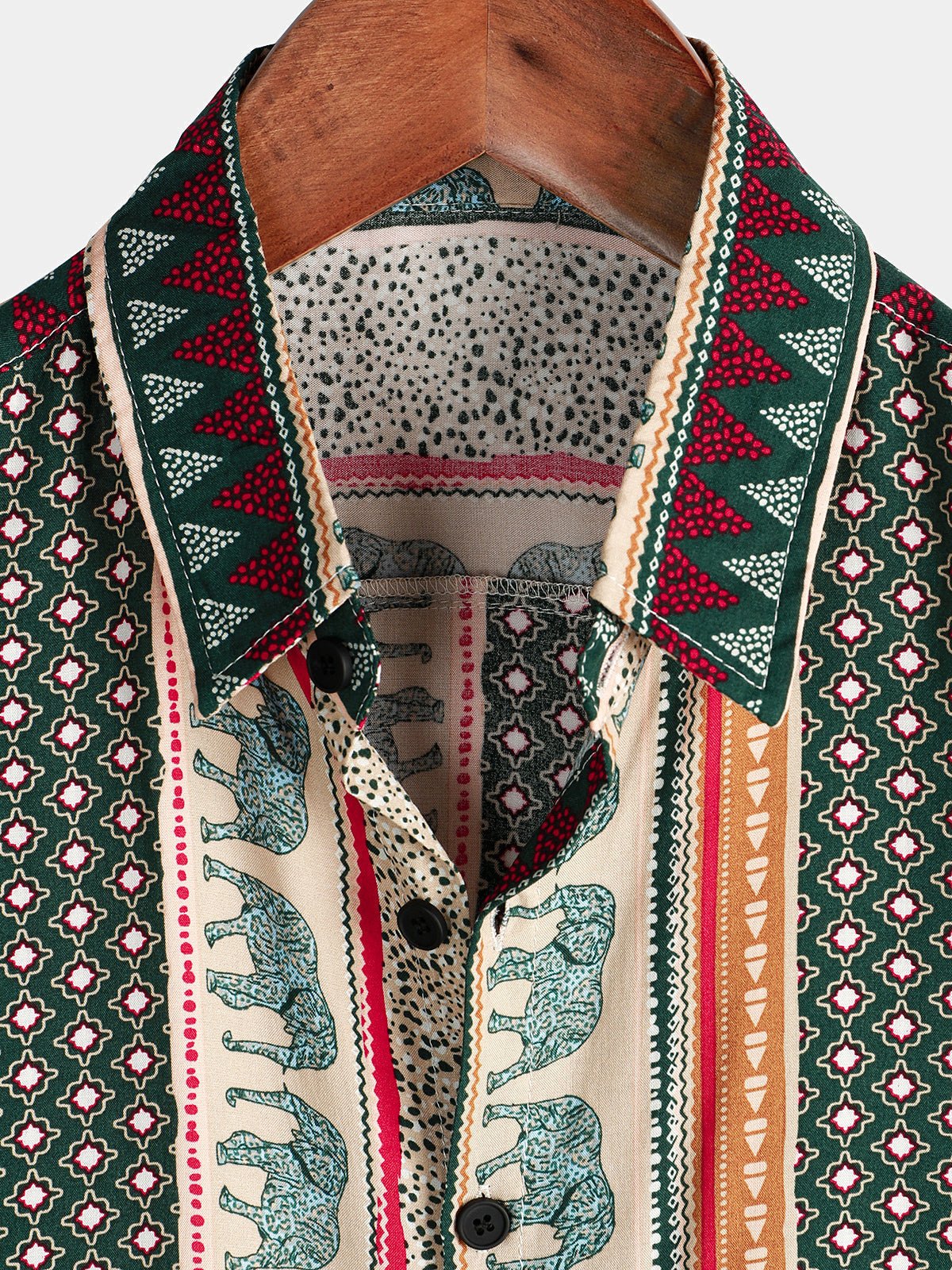 Lennox — Men's Lightweight Viscose Shirt with Retro Elephant Print (Green S) - short | Zavonix
