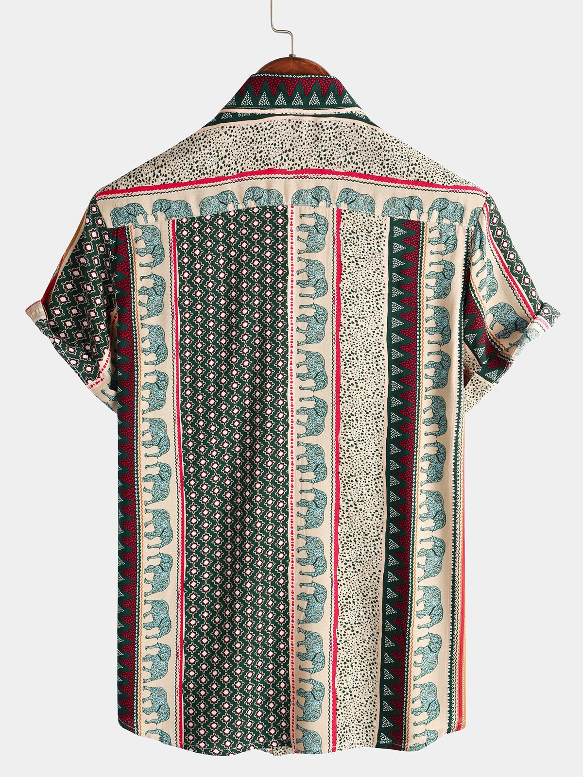 Lennox — Men's Lightweight Viscose Shirt with Retro Elephant Print (Green S) - short | Zavonix