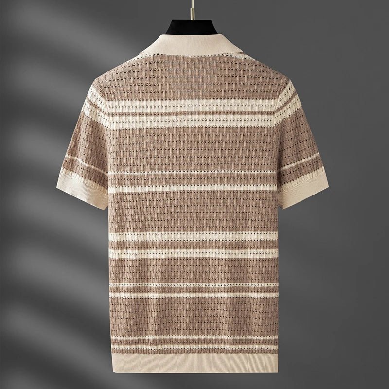 Lennox Polo — Lightweight Breathable Shirt with Earthy Stripes (Beige S) - | Zavonix