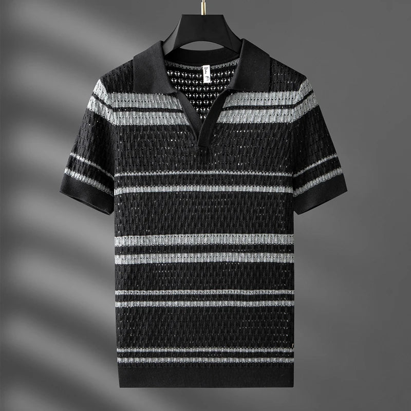 Lennox Polo — Lightweight Breathable Shirt with Earthy Stripes (Black S) - | Zavonix