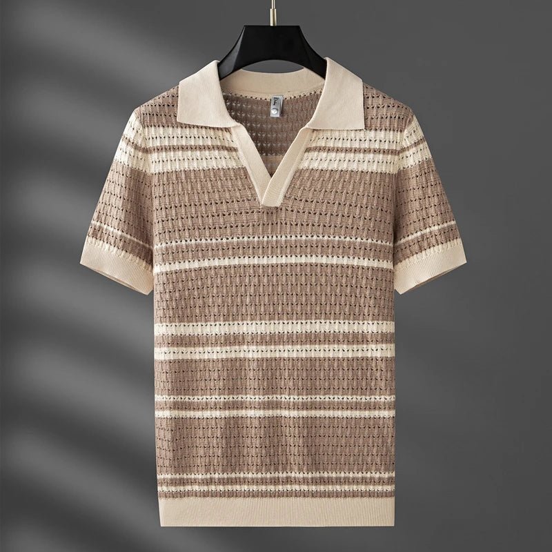 Lennox Polo — Lightweight Breathable Shirt with Earthy Stripes (Beige S) - | Zavonix