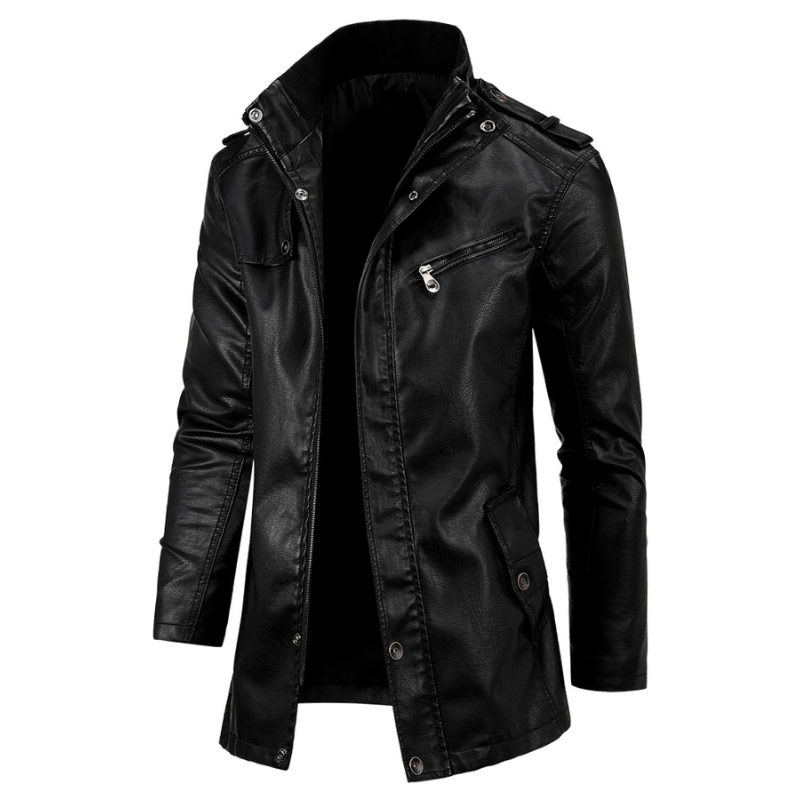 Lenora — Premium Leather Jacket with Zippered Chest Pocket (Black S) - | Zavonix