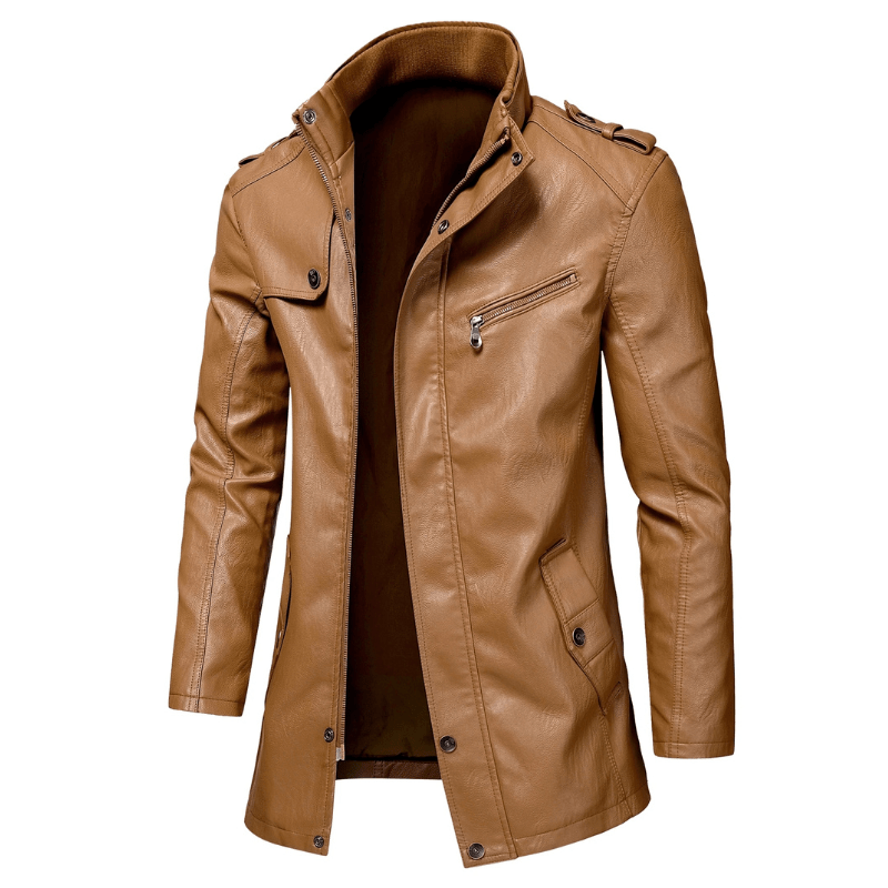 Lenora — Premium Leather Jacket with Zippered Chest Pocket (Camel S) - | Zavonix