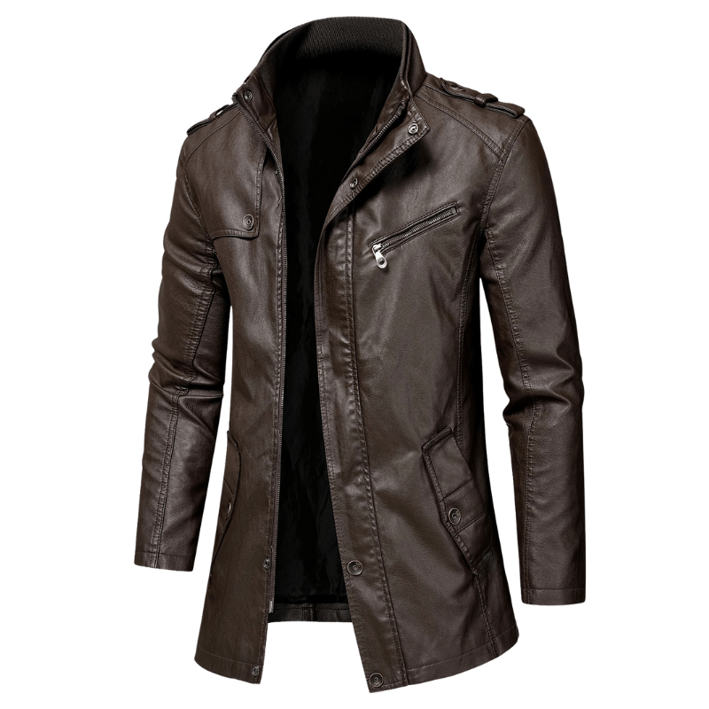 Lenora — Premium Leather Jacket with Zippered Chest Pocket (Brown S) - | Zavonix