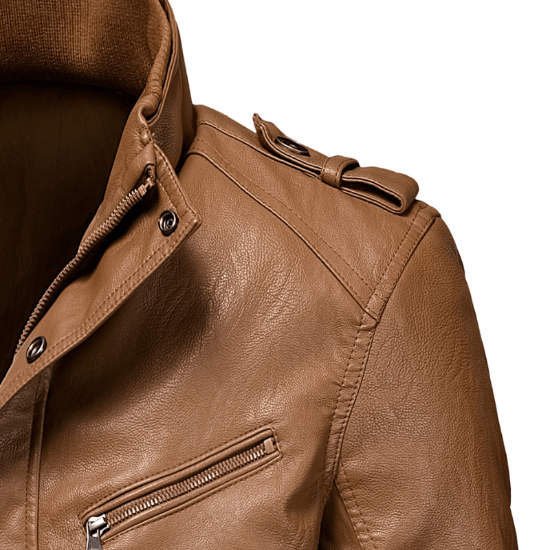 Lenora — Premium Leather Jacket with Zippered Chest Pocket (Black S) - | Zavonix
