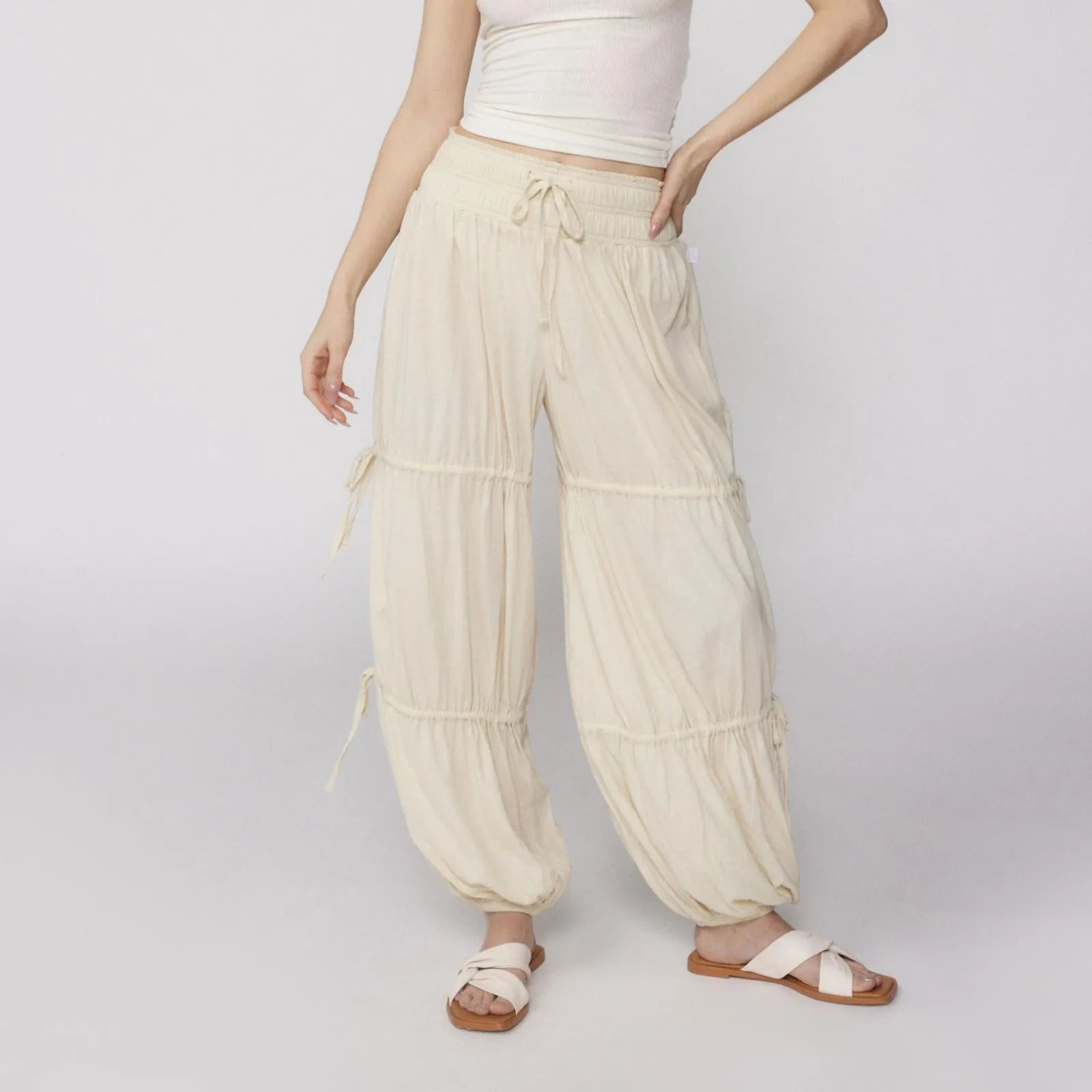 Leroux Breezy — Soft Breathable Lounge Pants with Adjustable Fit (Cream S) - | Zavonix
