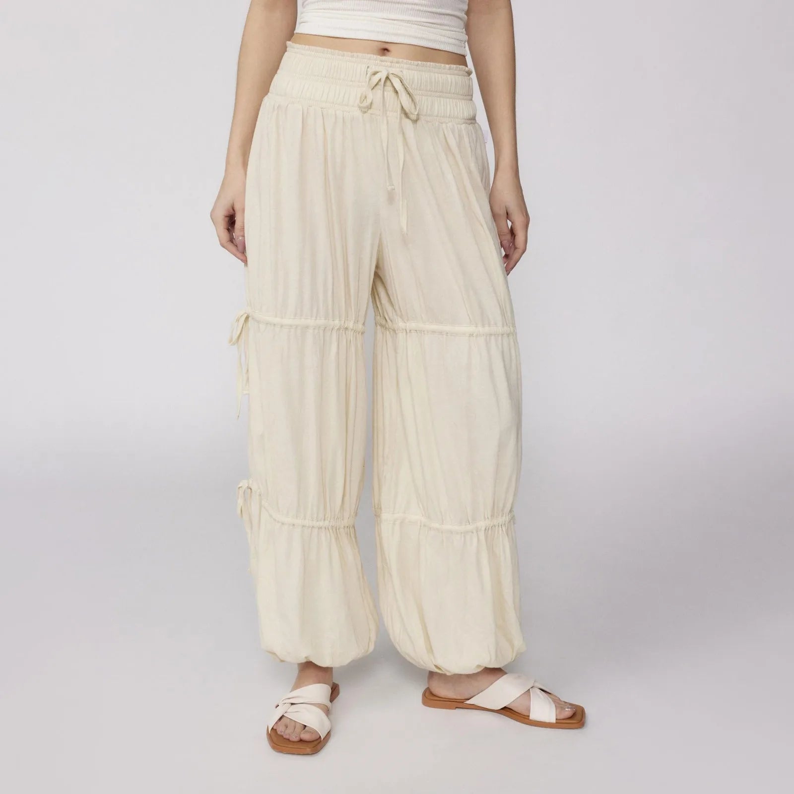 Leroux Breezy — Soft Breathable Lounge Pants with Adjustable Fit (Cream S) - | Zavonix
