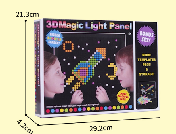 Light-up peg board box with a guitar design and package measurements