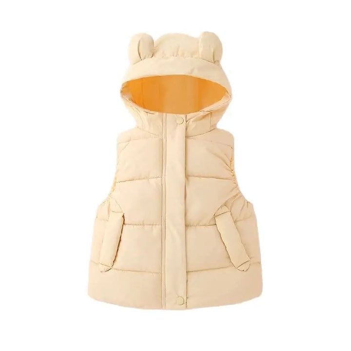 Light yellow bear-ear hooded vest shown from the front