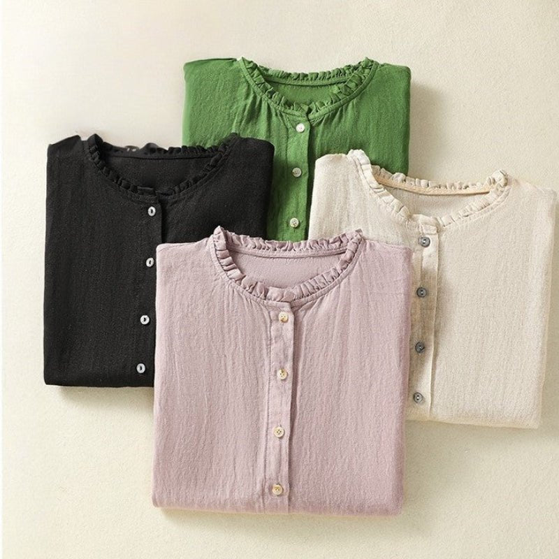LINEN SIMPLICITY BLOUSE (Black XS) - | Zavonix
