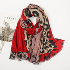 "Leopard Print Shawl" Scarf (Red ) - Jacket | Zavonix