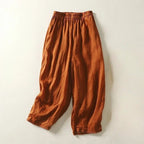 Linwin — Breathable Linen Pants with Gathered Waist and Lace Detail (Brown XS) - | Zavonix
