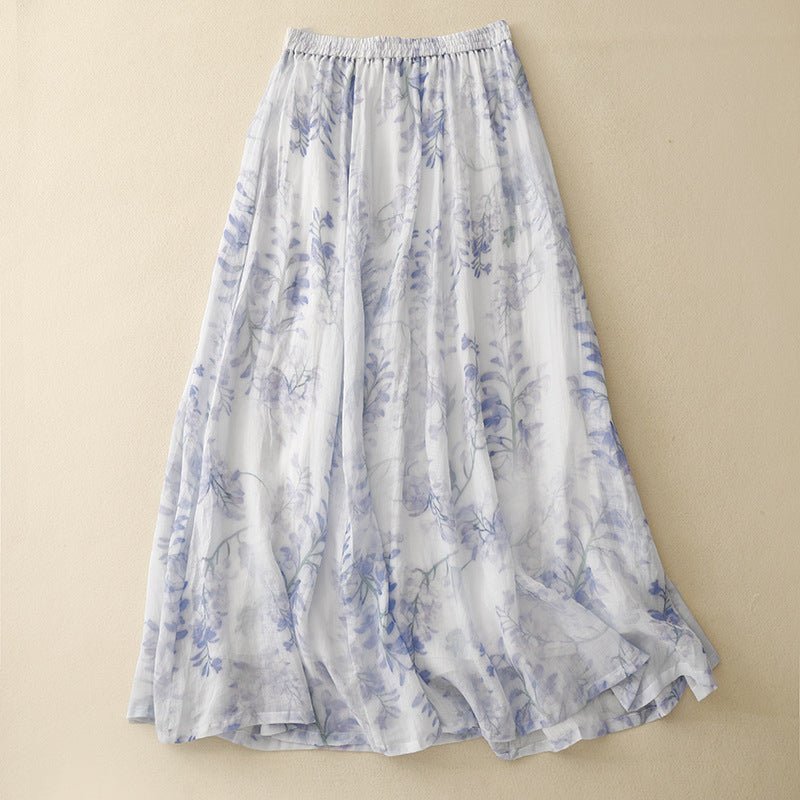 Linara Skirt — Breathable Linen with Gathered Pleats and Drawstring Waist (XS ) - | Zavonix