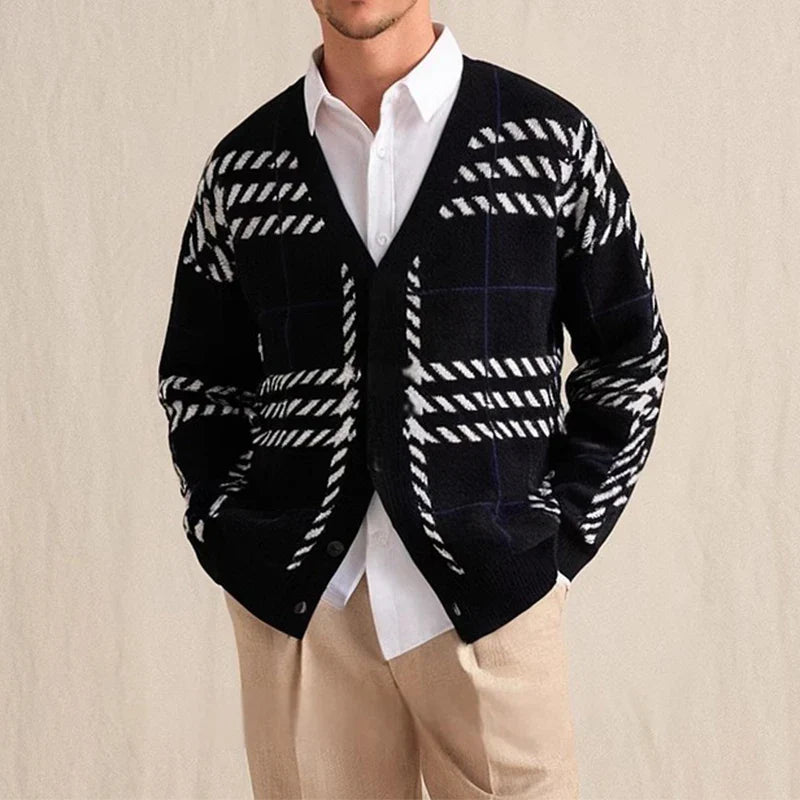 Lindell Plaid Sweater — Soft Button - Down Knit for Casual Wear (Black S) - | Zavonix