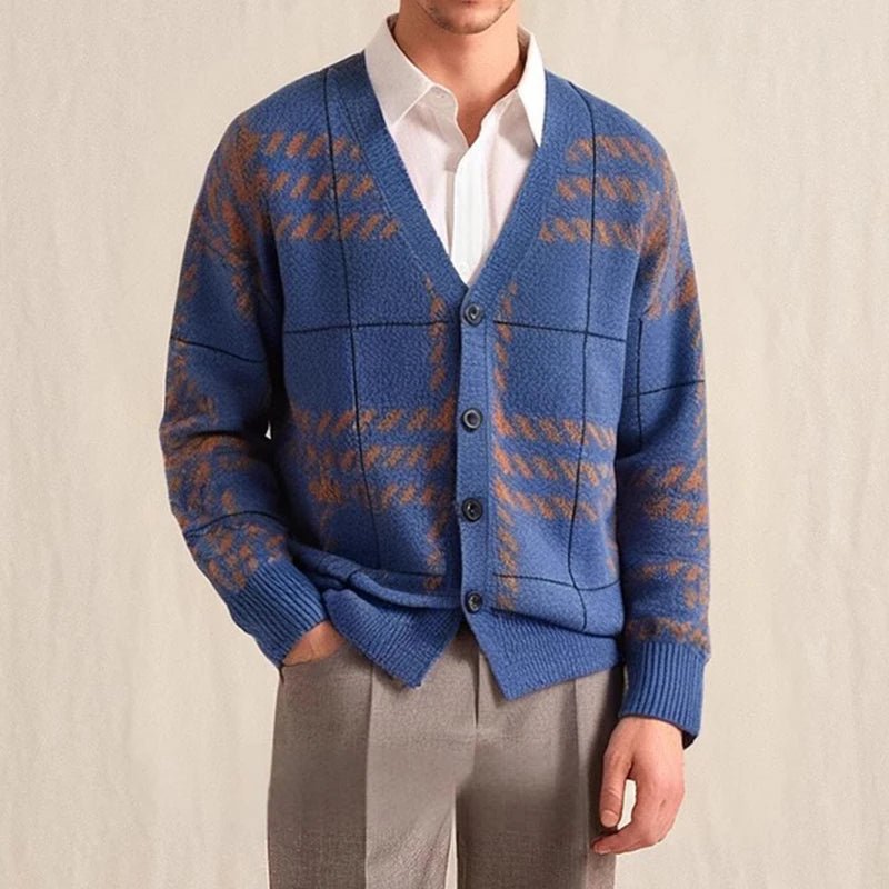 Lindell Plaid Sweater — Soft Button - Down Knit for Casual Wear (Blue S) - | Zavonix