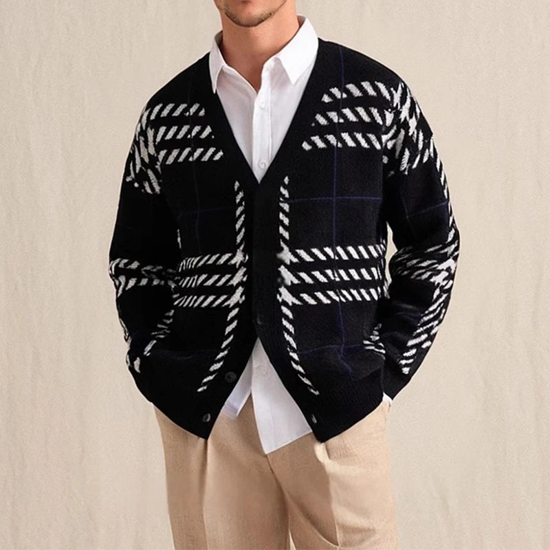 Lindell Plaid Sweater — Soft Button - Down Knit for Casual Wear (Black S) - | Zavonix