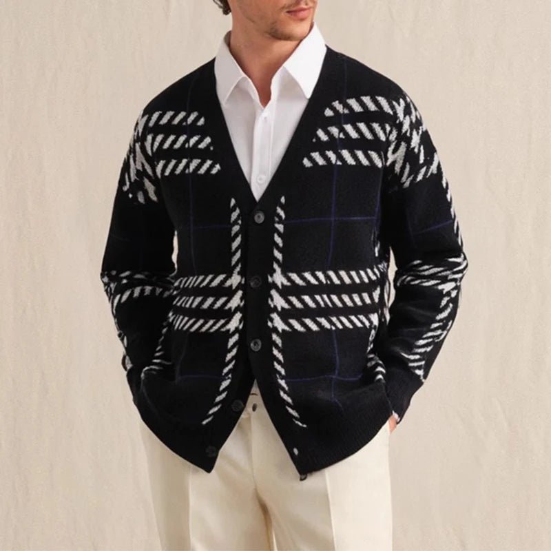 Lindell Plaid Sweater — Soft Button - Down Knit for Casual Wear (Black S) - | Zavonix
