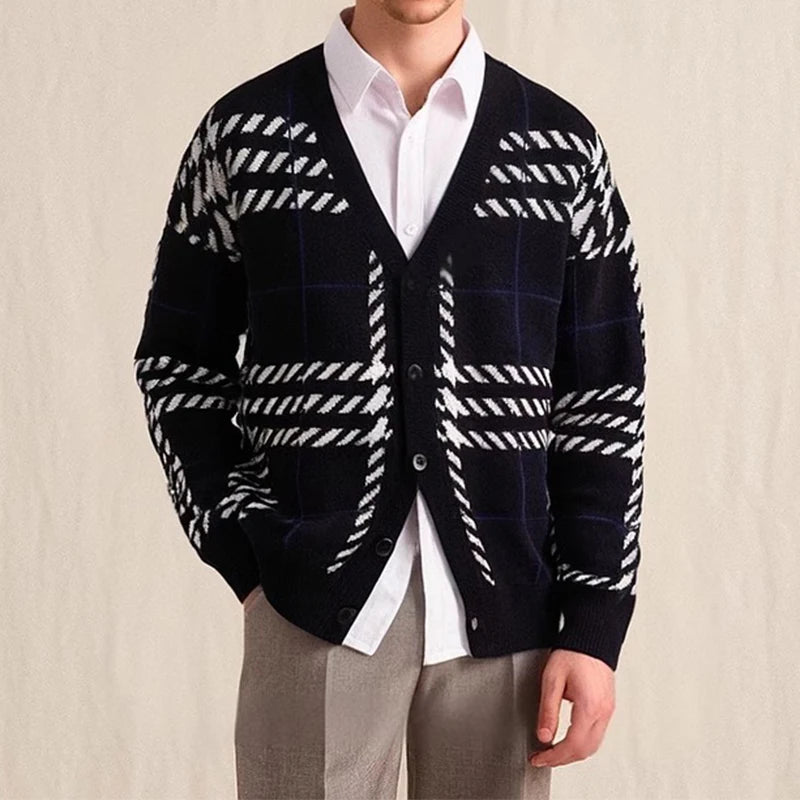 Lindell Plaid Sweater — Soft Button - Down Knit for Casual Wear (Black S) - | Zavonix