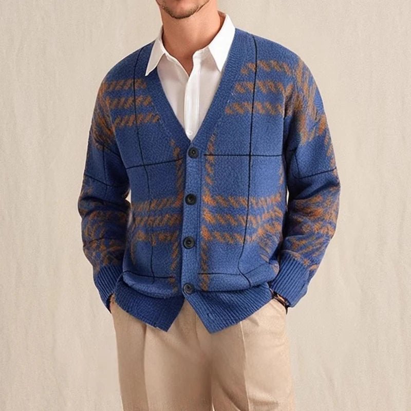 Lindell Plaid Sweater — Soft Button - Down Knit for Casual Wear (Blue S) - | Zavonix