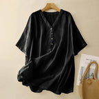 Linen Breeze Blouse™ — Own Every Room with Cooling Confidence and Effortless Style (Black XS) - | Zavonix