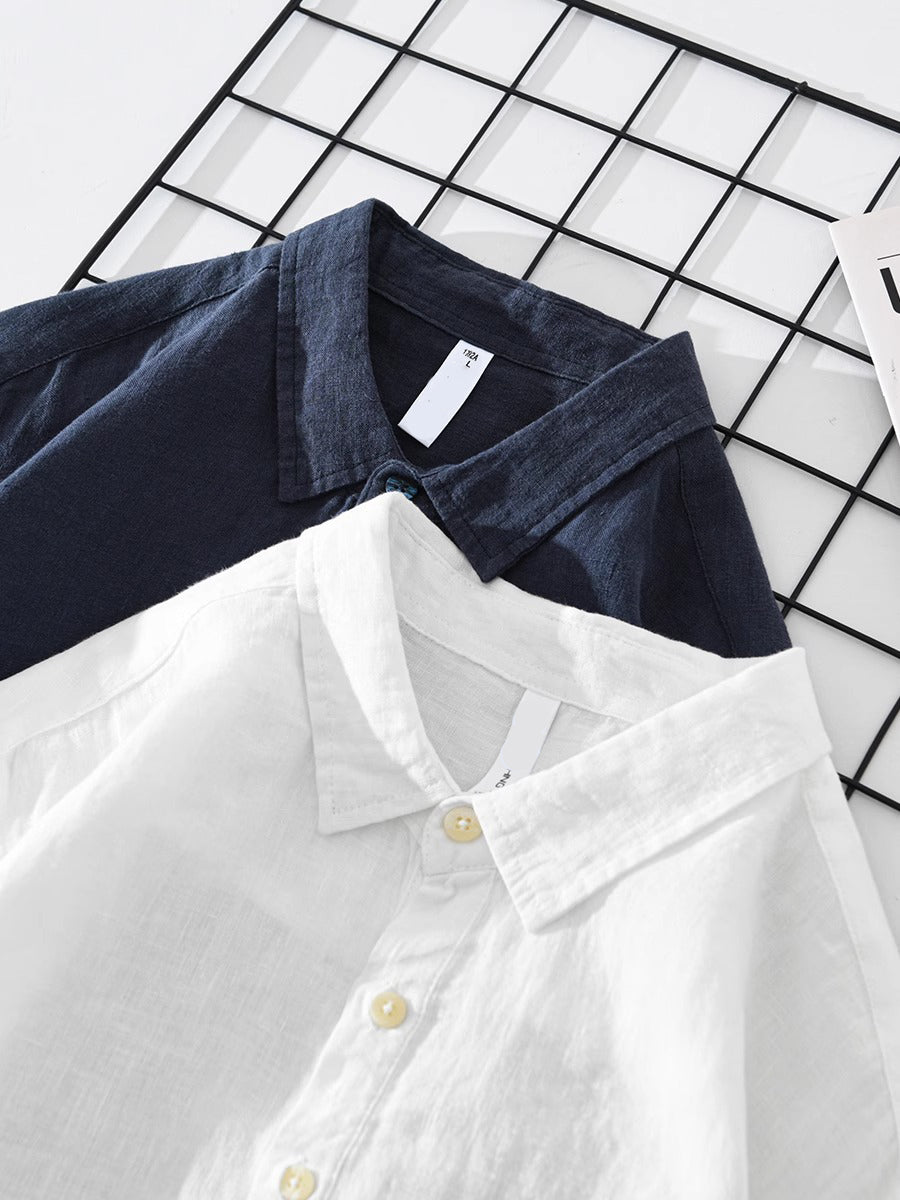 Linen - Cotton Blend Collar Shirt (White XS) - | Zavonix
