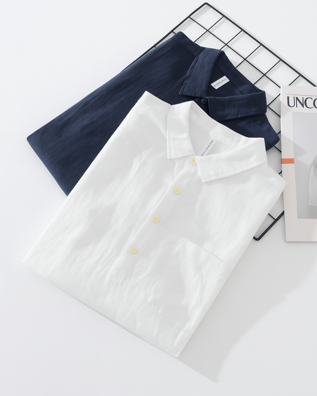 Linen - Cotton Blend Collar Shirt (White XS) - | Zavonix