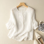 Linen Luxe Blouse™ — Feel Fresh, Flow Free, and Own Every Moment (White XS) - | Zavonix