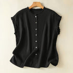 LINEN SIMPLICITY BLOUSE (Black XS) - | Zavonix