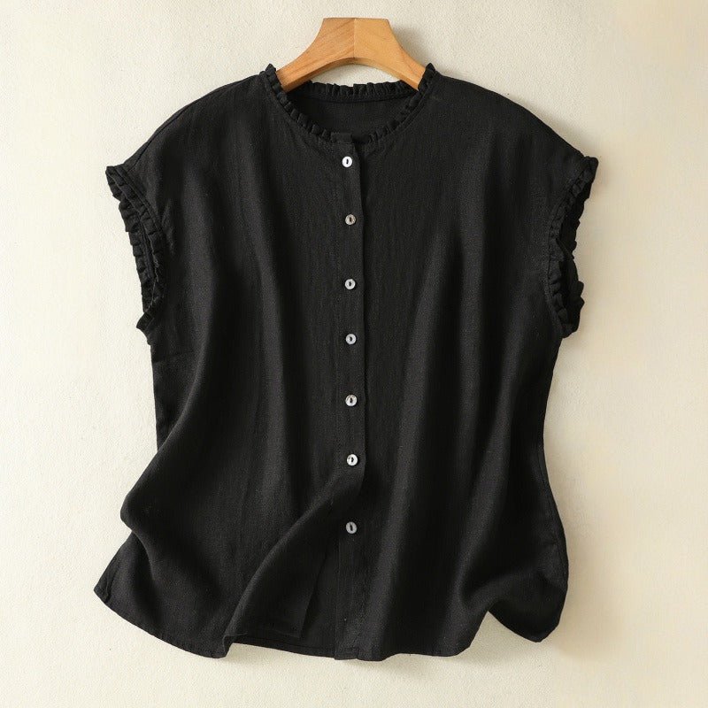 LINEN SIMPLICITY BLOUSE (Black XS) - | Zavonix